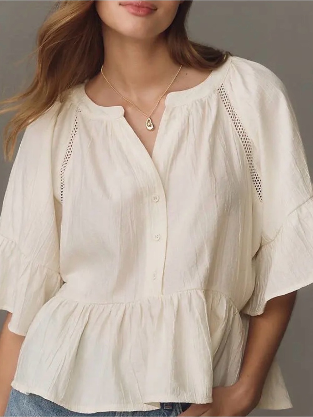 Anthropologie white Bohemian Blouse Top Size Large
